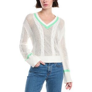 Wispr Womens  Open Cable V-Neck Silk-Blend Sweater, White
